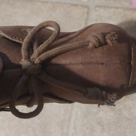 Lucky Brand Yamina Wedge Bootie Womens Ankle Boot Brown Leather Tie Back Size 7 - Picture 6 of 8